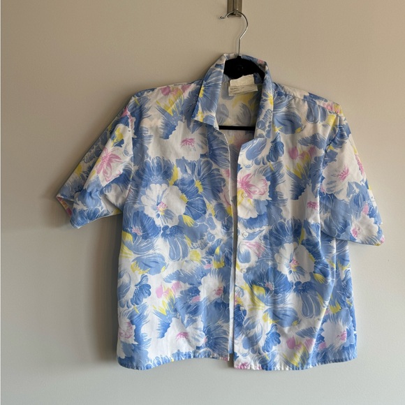 Vintage two piece cotton floral sea blue skirt set… - Picture 7 of 8